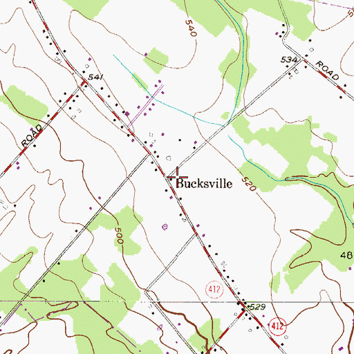 Topographic Map of Bucksville, PA