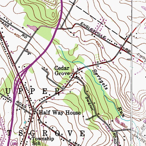 Topographic Map of Cedar Grove, PA