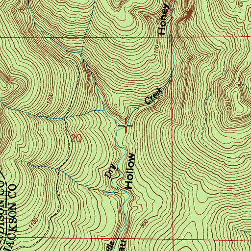 Topographic Map of Honey Hollow, AL