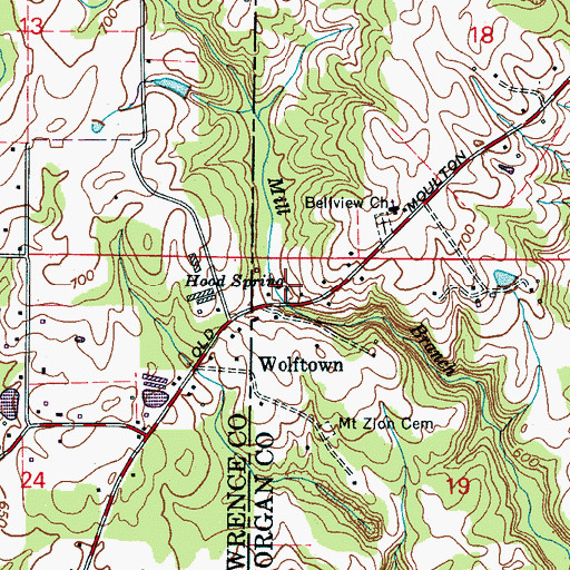 Topographic Map of Hood Spring, AL