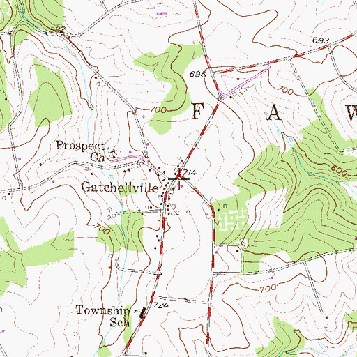 Topographic Map of Gatchellville, PA