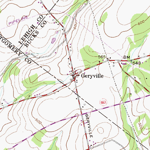 Topographic Map of Geryville, PA