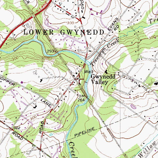 Topographic Map of Gwynedd Valley, PA