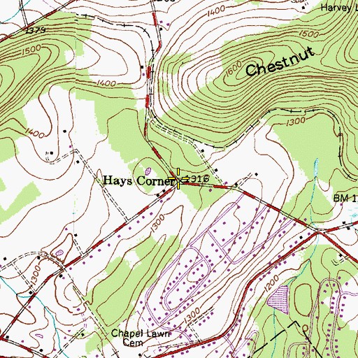 Topographic Map of Hays Corner, PA