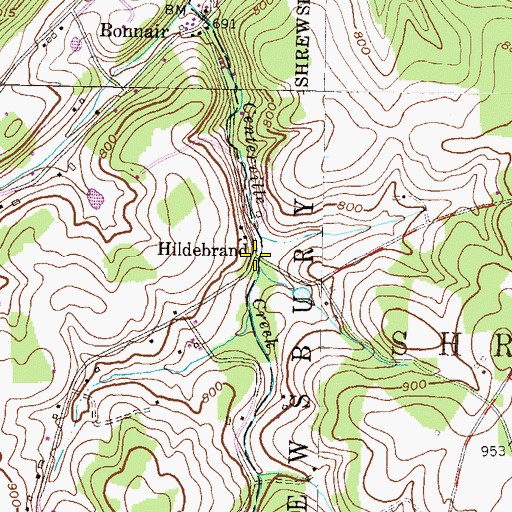 Topographic Map of Hildebrand, PA