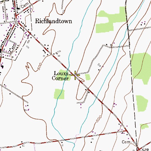 Topographic Map of Louxs Corner, PA