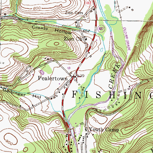 Topographic Map of Pealertown, PA