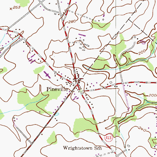 Topographic Map of Pineville, PA