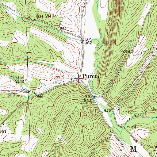 Topographic Map of Purcell, PA