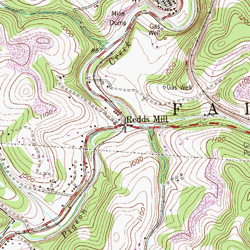 Topographic Map of Redds Mill, PA