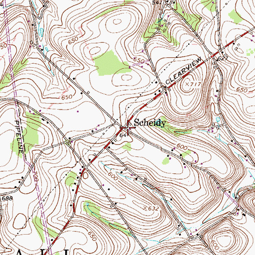 Topographic Map of Scheidy, PA