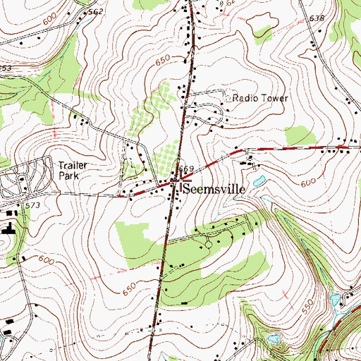 Topographic Map of Seemsville, PA