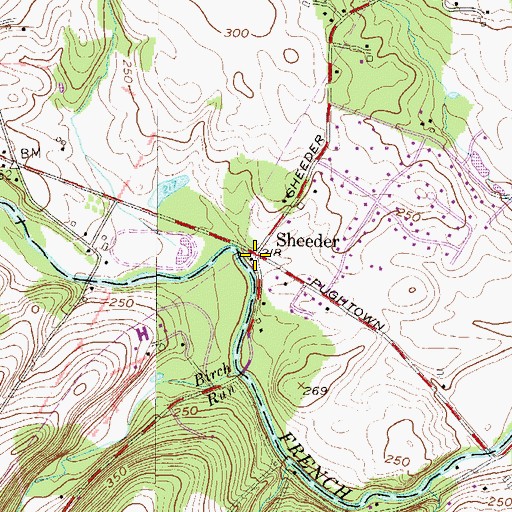 Topographic Map of Sheeder, PA