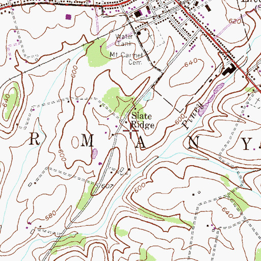 Topographic Map of Slate Ridge, PA