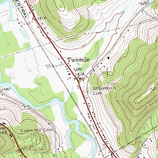 Topographic Map of Twomile, PA