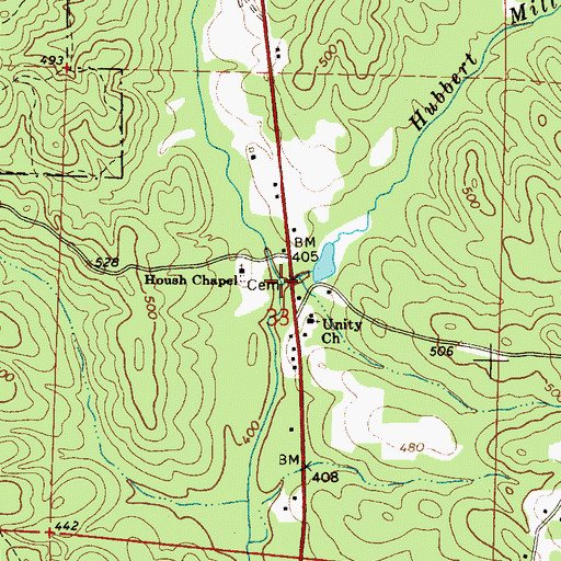 Topographic Map of Hubbert Mill Creek, AL