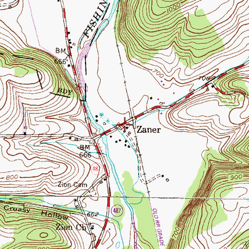 Topographic Map of Zaner, PA