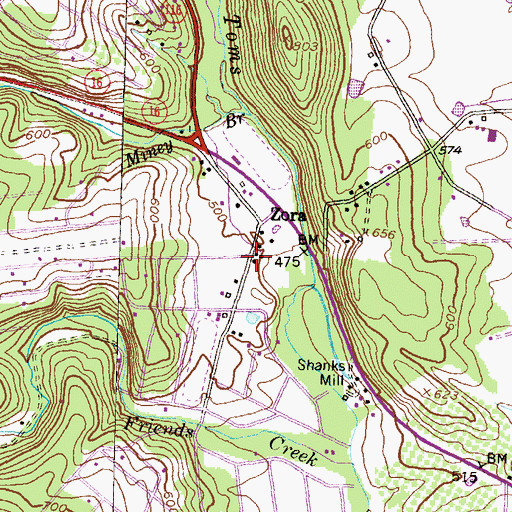 Topographic Map of Zora (historical), PA