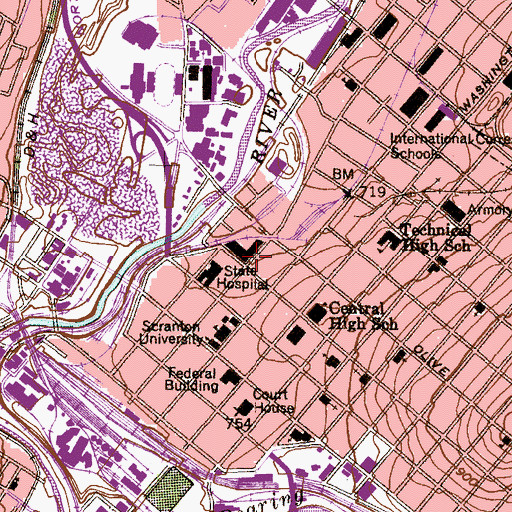 Topographic Map of Scranton State Hospital, PA