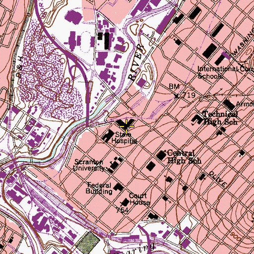 Topographic Map of Scranton State Hospital, PA
