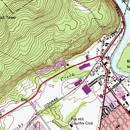 Topographic Map of Slocums Tunnel (historical), PA