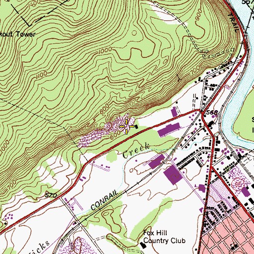 Topographic Map of Slocums Tunnel (historical), PA