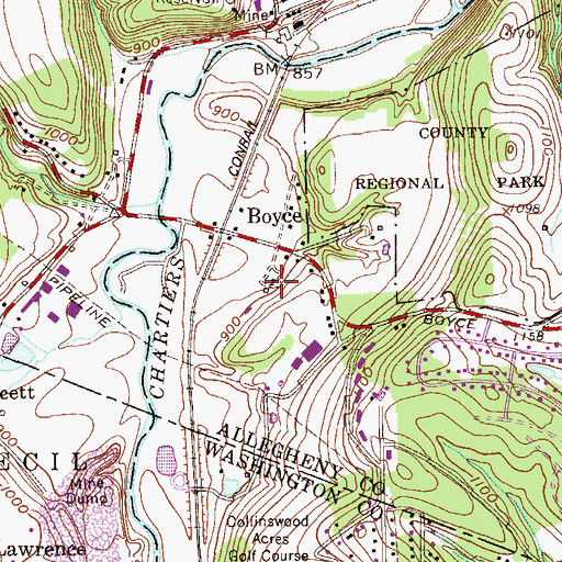 Topographic Map of Hidden Valley Golf Course, PA