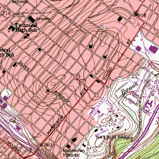 Topographic Map of Temple Israel, PA