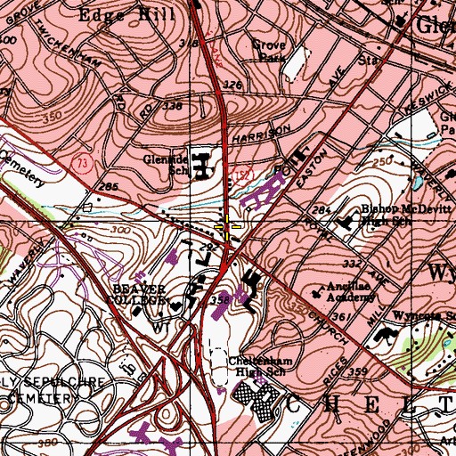 Topographic Map of Waverly Heights, PA