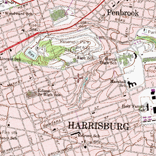Topographic Map of Reservoir Park Overlook, PA