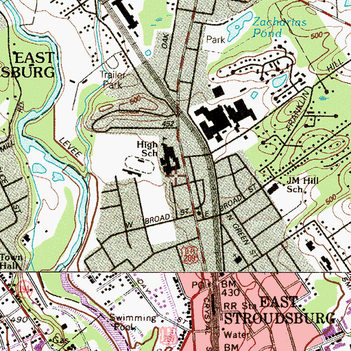 Topographic Map of J S Bunnell Junior High School, PA