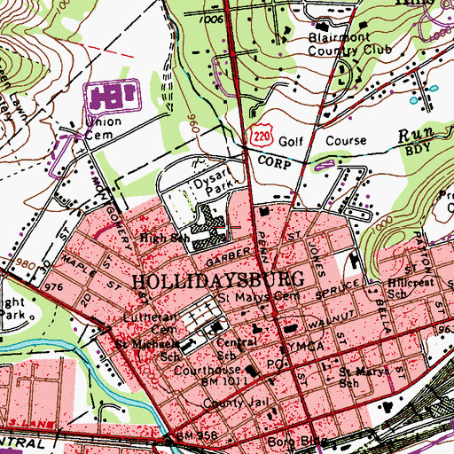 Topographic Map of Hollidaysburg Area Junior High School Grade Six, PA