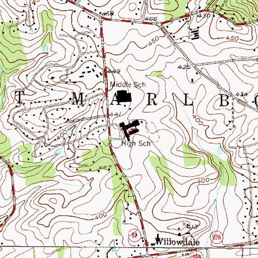 Topographic Map of Unionville High School, PA