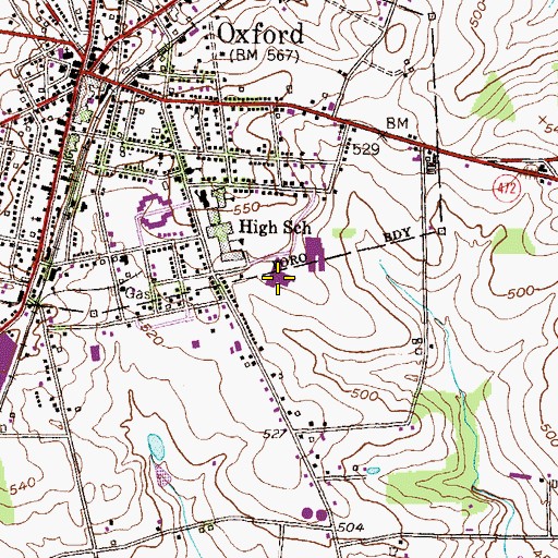 Topographic Map of Oxford Area Middle School, PA
