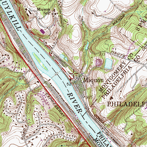 Topographic Map of Miguon Station, PA