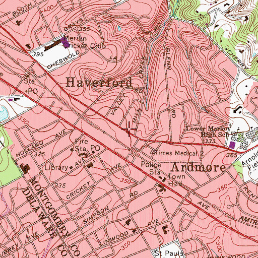 Topographic Map of Ardmore Presbyterian Church School, PA