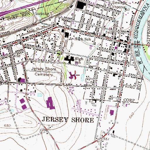 Topographic Map of Jersey Shore Area Elementary School, PA