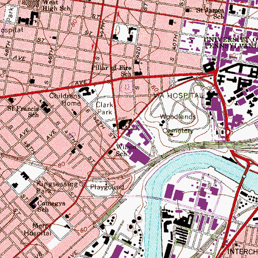 Topographic Map of Philadelphia College of Pharmacy, PA