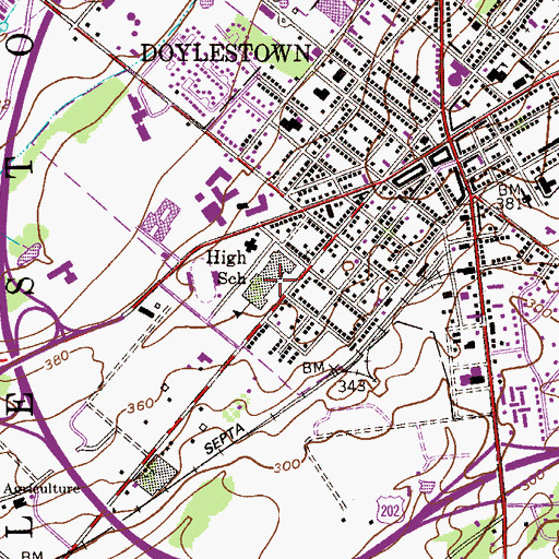 Topographic Map of Central Bucks High School West, PA