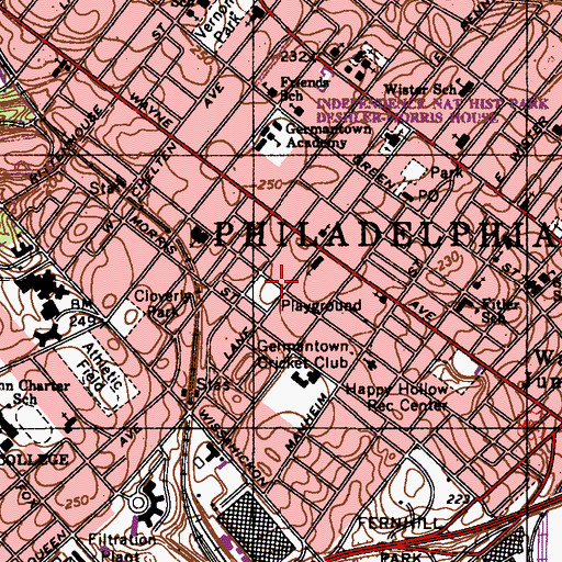 Topographic Map of Wissahickon Playground, PA