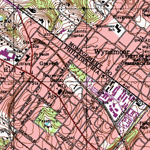 Topographic Map of West Chestnut Hill Station, PA