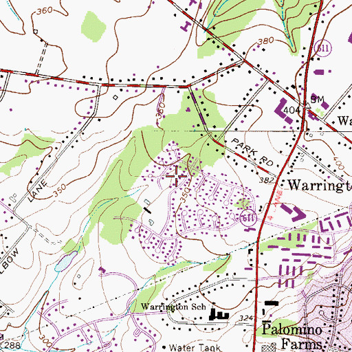 Topographic Map of Warrington Village, PA