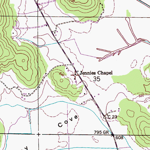 Topographic Map of Jennies Chapel, AL