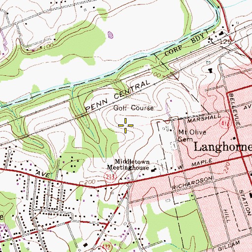 Topographic Map of Langhorne Country Club, PA