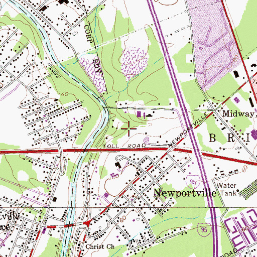 Topographic Map of Newportville Manor, PA