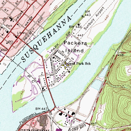 Topographic Map of Island Park School (historical), PA