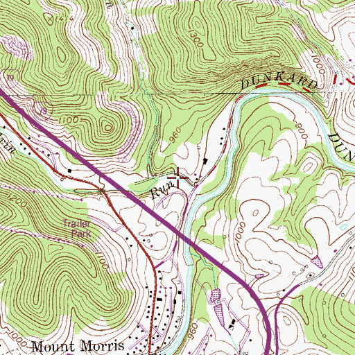 Topographic Map of Watkins Run, PA