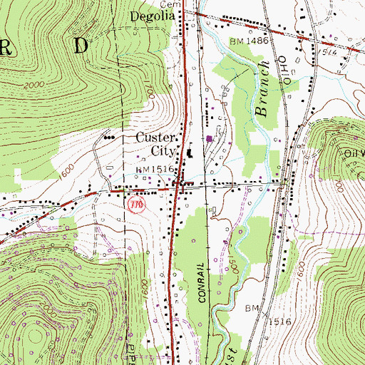 Topographic Map of Custer City, PA
