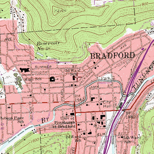Topographic Map of Third Ward School, PA