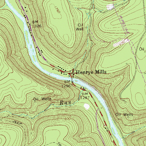 Topographic Map of Henrys Mills, PA